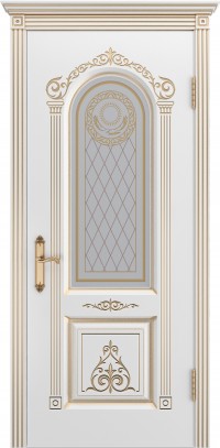 Межкомнатная дверь Ульяновская «Версаль Ода 3» Премиум класс, Эмаль белая с золотой патиной