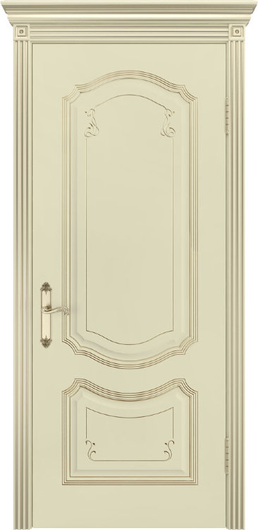 Межкомнатная Дверь Ульяновская «Версаль Соло 2» Премиум класс, Эмаль слоновая кость-золотая патина Натуральный шпон 