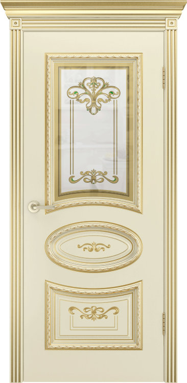 Межкомнатная дверь Ульяновская «Версаль Ария R» Премиум класс, Эмаль слоновая кость с патиной белое золото 
