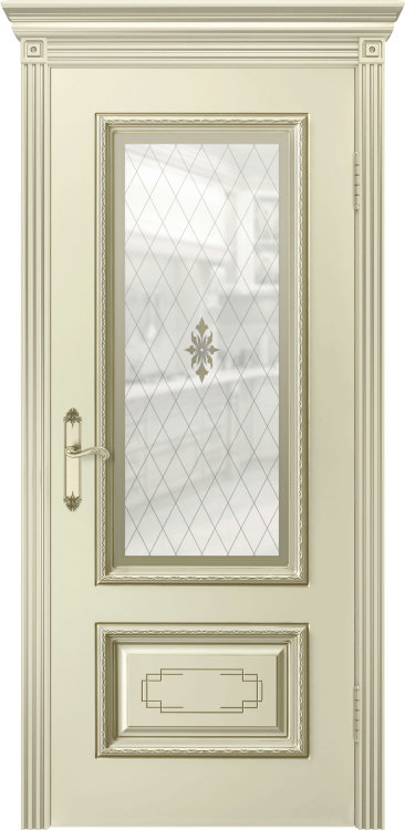 Межкомнатная дверь Ульяновская «Версаль Дуэт R» Премиум класс, Эмаль слоновая кость с патиной белое золото 