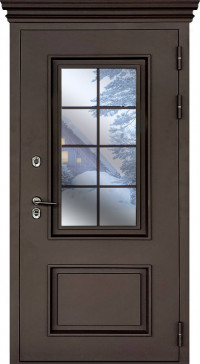 Входная дверь Термо Аляска 3К (с терморазрывом) с окном RAL 8019, внутри белая эмаль