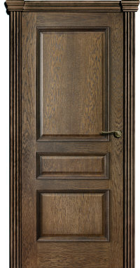 Межкомнатная дверь VIVA Premium «Olson» Премиум класс Шпон морёного дуба Строгие классические формы идеально сочетаются с выразительной текстурой древесины, максимально раскрывая естественную красоту и тепло дерева. Шпонированная дверь прекрасно сочетается с любым интерьером. На фотографии представлена модель с пилястрами и капителью.