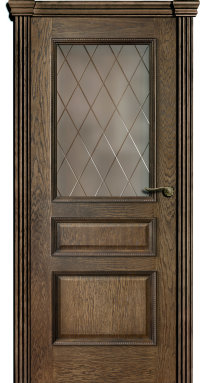 Межкомнатная дверь VIVA Premium «Olson» Премиум класс Шпон морёного дуба Строгие классические формы идеально сочетаются с выразительной текстурой древесины, максимально раскрывая естественную красоту и тепло дерева. Шпонированная дверь прекрасно сочетается с любым интерьером. На фотографии представлена модель с пилястрами и капителью.