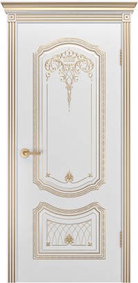 Межкомнатная дверь Ульяновская «Версаль Соло Корона 3» Премиум класс, Эмаль белая с золотой патиной
