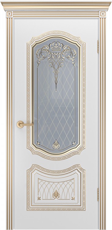 Межкомнатная дверь Ульяновская «Версаль Соло Корона 3» Премиум класс, Эмаль белая с золотой патиной 