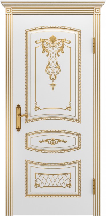 Межкомнатная дверь Ульяновская «Версаль Соната 2» Премиум класс, Эмаль белая с золотой патиной 