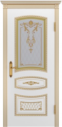 Межкомнатная дверь Ульяновская «Версаль Соната 2» Премиум класс, Эмаль белая с золотой патиной